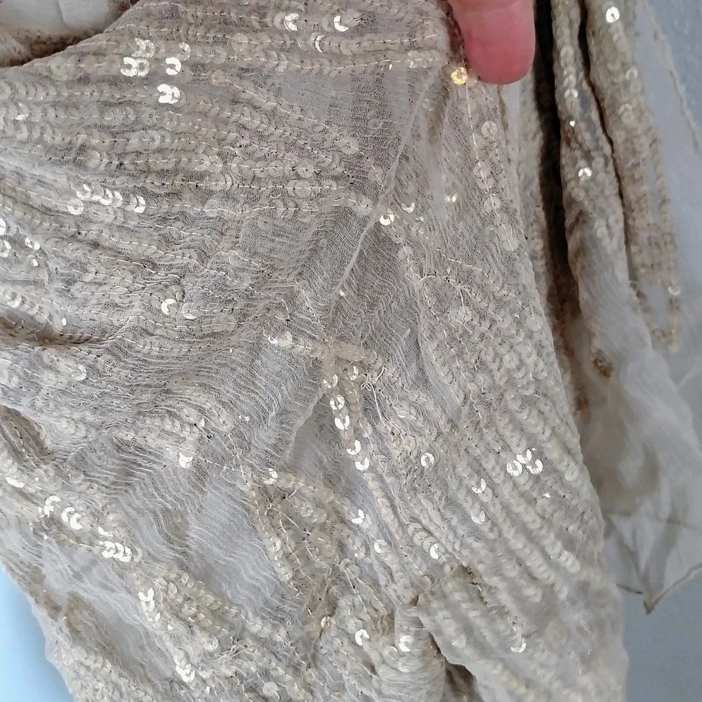 Gold Sequin 100% Silk Scarf Wrap Arabian princess gatsby roaring 20s art deco